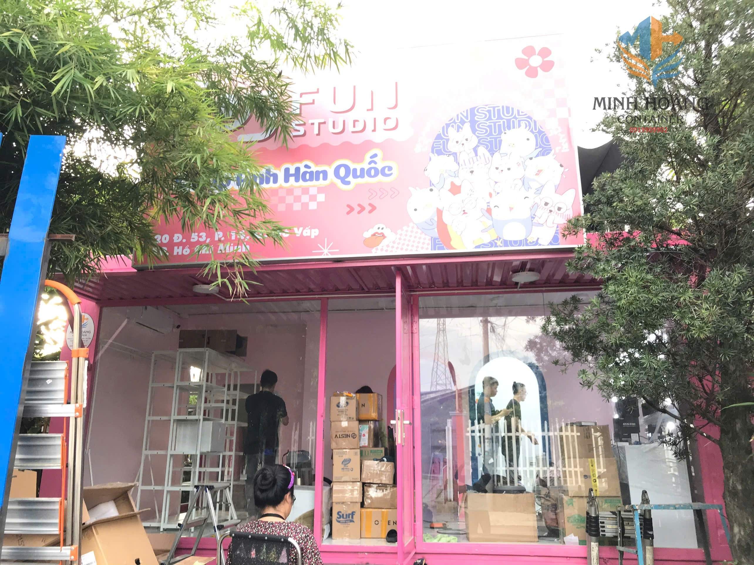 Container shop ghép hồng pastel 2x20 feet